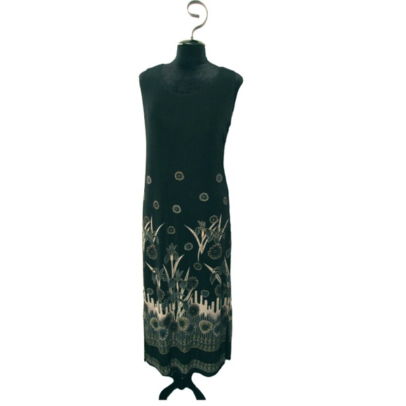 Long Black & Gold  Stretch Jersey  Dress ~ Size L - Picture 1 of 4